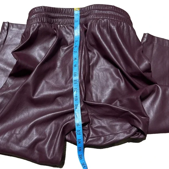 Loft Pull On Slim Pants Faux Leather Burgundy Drawstring Women’s Slacks Size XXL - Picture 10 of 13